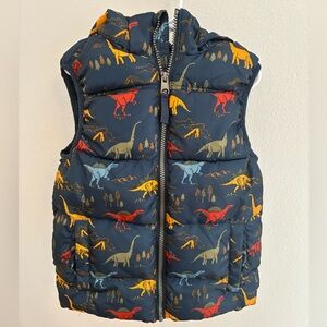 H&M Kids Blue Navy Puffy Hooded Dinosaur Vest Size 6-8 year